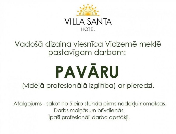 Aicinām darbā pavāru!